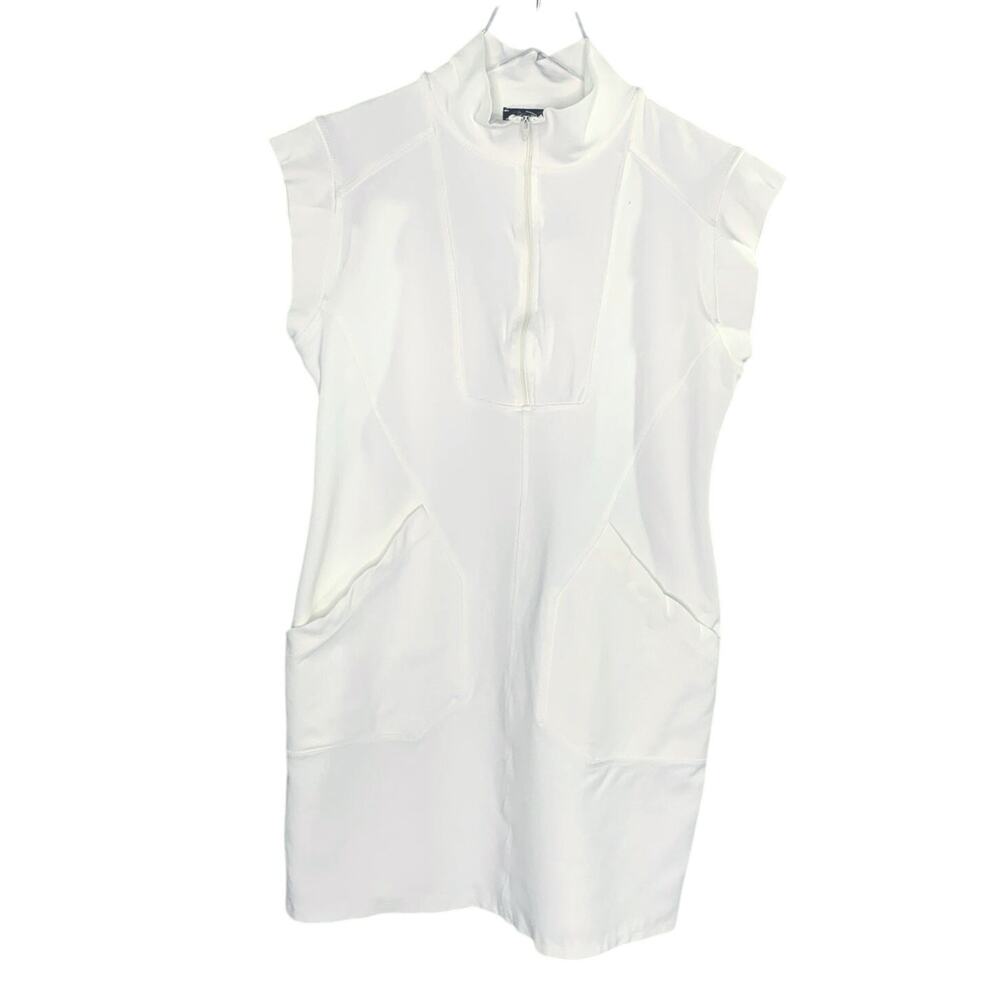 Brigitte Brianna S Cream Gia Dress Double Knit Ponte Stretch Mock Neck
